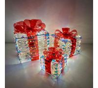 HJtRTDF Boîtes-Cadeaux Lumineuses de Noël, Boîtes Cadeaux de Noël Lumineuses à LED, lot 3, Multicolores, Tailles variées(White Curling Strips,4/6/8 inches)