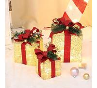 HJtRTDF Boîtes-Cadeaux Lumineuses de Noël, Boîtes Cadeaux Lumineuses de Noël Multicolores 12-20cm (lot 3)(T1230573 Gold (Set of 3))