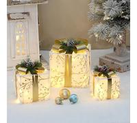 HJtRTDF Boîtes-Cadeaux Lumineuses de Noël, Lot de 3 boîtes Cadeaux Noël Lumineuses à LED Multicolores (Plusieurs Tailles Disponibles)(Yh22096 (Set of 3))