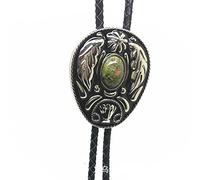 HJtRTDF Collier de style western, Cravate bola en agate et cristal à motif plumes relief, style rétro, cravate fine(Green)