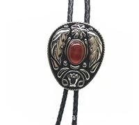 HJtRTDF Collier de style western, Cravate bola en agate et cristal à motif plumes relief, style rétro, cravate fine(Red)