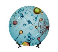 HJTRW Assiette décorative en porcelaine anglaise avec support de présentation - Ornement en céramique - Abstraction - Biologie - Chimie - Assiettes rondes à suspendre au mur - 17,8 cm