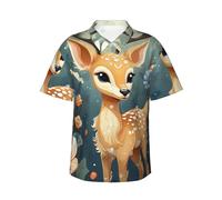 HJTRW Chemise hawaïenne à manches courtes boutonnée pour homme, motif cerf, fleur, chemise de plage, chemisiers légers, noir, Taille XL
