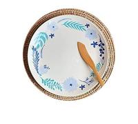HJUGHPN Assiettes en céramique, assiette à dîner en céramique, assiette à salade, assiette à fruits, assiette à fleurs marguerites bleues