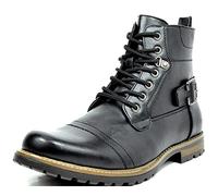 HJUGHPN Bottes Oxford pour homme - Bottes de moto à tête ronde - Automne et hiver - Bottines décontractées en cuir synthétique, noir, 45 EU