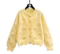 HJUGHPN Cardigan à perles pour femme - Couleur unie - Pull doux à boutonnage simple - Réduction de l'âge d'automne et d'hiver - Tempérament doux et doux (jaune)