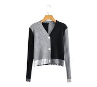 HJUGHPN Cardigan court d'automne et d'hiver pour femme - Pull simple boutonnage gris noir - Haut court à manches longues
