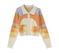 HJUGHPN Cardigan court pour femme chic vintage orange tendance doux à simple boutonnage tricot pour femme All-match automne Womena pulls