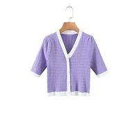 HJUGHPN Cardigan d'été fin décontracté pour femme - Couleur assortie - Col en V - Manches courtes - En forme de cœur - Cardigan tricoté