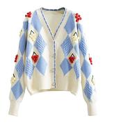 HJUGHPN Cardigan doux patchwork à manches longues pour femme
