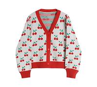 HJUGHPN Cardigan en tricot à imprimé vintage pour femmes, automne décontracté, simple boutonnage, ample, manches longues, pull en tricot pour femme