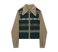 HJUGHPN Cardigan en tricot patchwork vintage pour femme - Col simple boutonnage - Décontracté élégant - Chemisier tendance pour le bureau