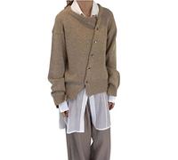 HJUGHPN Cardigan kaki pour femme - Tricot irrégulier sergé à simple boutonnage - Printemps décontracté