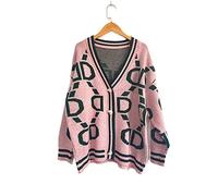HJUGHPN Cardigan pour femme à rayures rose en tricot simple boutonnage pour femme cardigan pull col en V ample hiver décontracté tricot manteau