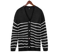 HJUGHPN Cardigan pour femme automne et hiver décontracté en tricot ample rayé cardigan pour femme cardigan surdimensionné cardigan blanc cardigan pull tricoté (M)