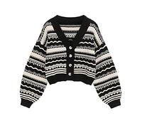 HJUGHPN Cardigan pour femme - Automne et hiver - Décontracté - Vintage - Col en V - Manches longues - Manches longues - Pull tricoté ample