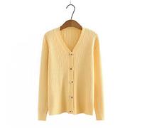 HJUGHPN Cardigan pour femme - Col en V - Jaune - Surdimensionné - Tendance - Cardigan tricoté pour femme