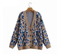 HJUGHPN Cardigan pour femme imprimé léopard surdimensionné - Grande taille - Veste en tricot - Manteau en tricot