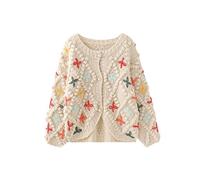 HJUGHPN Cardigan pour femme vintage cardigan chic floral broderie couleur décontractée mode douce mori fille épais lâche tricot manteau