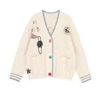 HJUGHPN Cardigan surdimensionné en tricot pour femme Harajuku Pull Automne Hiver Tricot Pull Décontracté Vintage Femme Chaud Tops