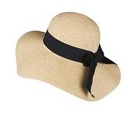 HJUGHPN Chapeaux de soleil pour femme - Grand chapeau de paille à grand bord - Chapeau de soleil résistant aux UV - Chapeau pliable en flanelle, kaki, Taille unique