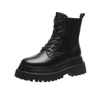 HJUGHPN Chaussures d'automne pour femme - Bottes blanches à plateforme - Talons carrés - Bottines d'hiver en cuir avec fermeture éclair latérale - Noir - Pointure 35