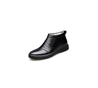 HJUGHPN Chaussures d'hiver pour homme en coton avec laine pelucheuse et fourrure, chaussures thermiques avec dessus en cuir, bottes en coton avec fermeture éclair intérieure pour homme (Noir, 8 US)