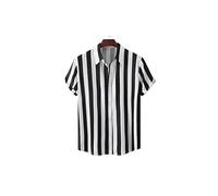 HJUGHPN Chemise à rayures pour homme - Manches courtes - Style décontracté - Imprimé respirant - Grande taille (XXL)