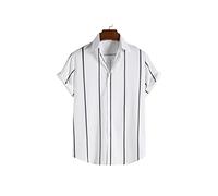 HJUGHPN Chemise d'été à manches courtes pour homme - Grande taille - Rayée - Pour les vacances - Taille M