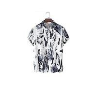 HJUGHPN Chemise imprimée tie-dye pour homme - Style décontracté - Avec bouton à revers - Manches courtes - Version été (XXL)