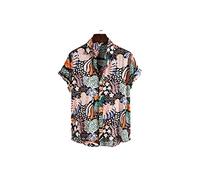 HJUGHPN Chemises pour homme - Vêtements de fête d'été décontractés boutonnés à manches courtes - Chemise de plage pour homme (XXL)