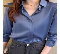 HJUGHPN Chemisier à manches longues en satin pour femme - Chemise pour femme - Vêtements de travail - Chemisier pour femme - Noir - Taille L