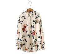HJUGHPN Chemisier pour femme en mousseline de soie imprimé rose à manches longues décontracté surdimensionné chemise femme (L)