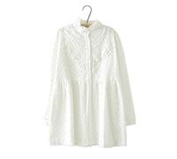 HJUGHPN Chemisiers pour femme col montant manches longues broderie fleur dentelle blanche chemise coton femme haut ample long