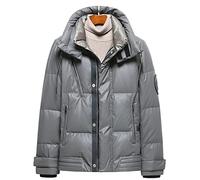 HJUGHPN Doudoune d'hiver imperméable et rembourrée en cuir pour homme, avec poche à fermeture éclair, manteau de neige coupe-vent (gris, taille L)