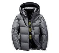HJUGHPN Doudoune en duvet et plumes pour homme, manteau d'hiver coupe-vent et amovible, de couleur unie, manteau à capuche pour loisirs d'extérieur (gris clair, taille 3XL)