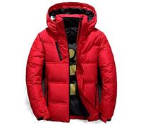 HJUGHPN Doudoune en duvet et plumes pour homme, manteau d'hiver coupe-vent et amovible, de couleur unie, manteau à capuche pour loisirs d'extérieur (rouge, taille M)