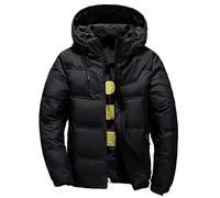 HJUGHPN Doudoune en duvet et plumes pour homme, manteau d'hiver coupe-vent et amovible, de couleur unie, manteau à capuche pour loisirs d'extérieur (noir, taille XL)