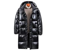 HJUGHPN Doudoune épaisse et brillante pour homme - Long manteau d'hiver pour homme - Noir - Taille 3XL