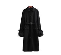 HJUGHPN Manteaux d'hiver en laine noire pour femme, manteau surdimensionné élégant, décontracté, solide, ample, veste longue pour femme (taille américaine L)