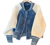HJUGHPN Manteaux pour femme - Veste polaire d'agneau - Couleur courte assortie - Épais - Uniforme de baseball - Cardigan pour l'automne et l'hiver - Garde au chaud (S)