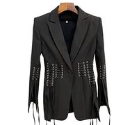 HJUGHPN Manteaux pour femmes, couleur unie, col en V, une boucle, sangles en corde, fendues, manches longues, blazer fin pour la navette (XXL)
