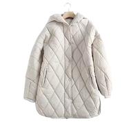 HJUGHPN Manteaux pour femmes d'hiver vintage uni ample à capuche poches en coton vestes mode à manches longues chaudes parkas femmes vêtements d'extérieur longs (beige, taille américaine L)