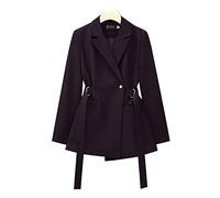 HJUGHPN Manteaux pour femmes grande taille pour femmes, manteau sur mesure noir, col rabattable, tempérament, sangle de taille, col en V, veste longue top printemps et automne blazer (taille US-XL)