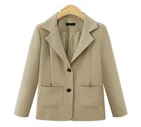 HJUGHPN Manteaux pour femmes Mode Crop Blazer Bureau Wear Double Boutonnage Blazers Manteau Vintage Manches Longues Poches Femmes Outwear Chic (Beige, US-Taille M)