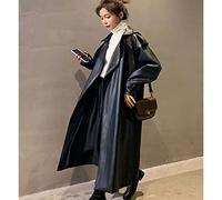 HJUGHPN Manteaux pour femmes, trench-coat en similicuir noir pour femmes, veste de printemps surdimensionnée à manches longues imperméables et ample, veste tendance (L)