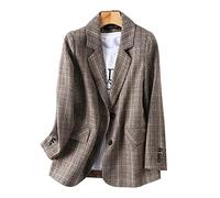 HJUGHPN Manteaux vintage à simple boutonnage pour femme - Blazer à carreaux à manches longues - Manteau ample à carreaux - Veste femme femme (L)