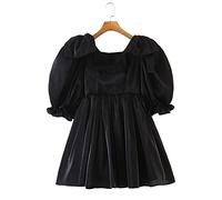 HJUGHPN Mini robe carrée élégante à manches bouffantes avec nœud et nœud noir pour femme (taille S)