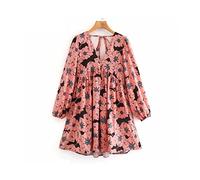 HJUGHPN Mini robe décontractée avec col en V et imprimé floral tropical, dos nu, élastique (taille L)