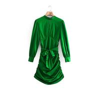 HJUGHPN Mini robe plissée verte avec nœud et fermeture éclair dans le dos (taille M)